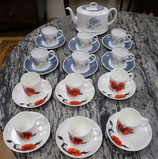 A Susie Cooper Glen Mist coffee set and a Corn Poppy part tea service
